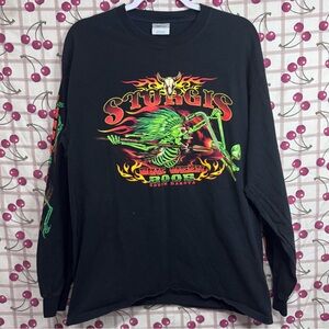 Vintage Y2K Hanes Sturgis Bike Week 2005 Heavyweight Black Long Sleeve Shirt